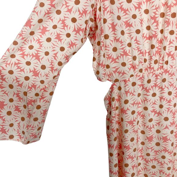 MNG Midi Dress Cut Out Daisy Floral Print Long Sleeve Pink White Womens Size XXL - Picture 13 of 16